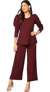 ALAKHI STUDIO Women's Stylish Co-Ord Set | Full Sleeves with Sweetheart Neck | Comfortable & Regular Fit Two Piece Outfit | Elagant Stretchable Casual & Office Wear
