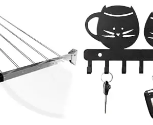 CONCEPT & SOLUTIONS 5 Pipes x 5 Feet -Foldable Wall Mounted Cloth Dryer/Clothes Stand (6 Pipes, 5 feet) and Metal Key Holder for Home | Bird Key Hooks | Key Holder for Home Decor Stylish Combo Pack|CS-631