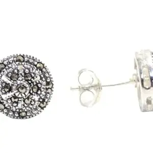 Rajasthan Gems Stud Earrings Tops 925 Sterling Silver Women Marcasite Stone Handmade Gift G673