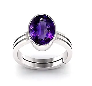 ANUJ SALES 18.25 Ratti Amethyst Silver Plated Ring Katela Ring Original Certified Natural Amethyst Stone Ring Astrological Birthstone Adjustable Ring Size 16-24 for Men and