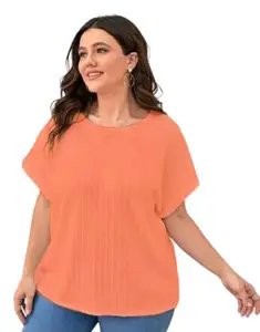 Latest Stylish Light Weight top for Women, Crafted from Stretchable Lycra Fabric. Features self-Design, Regular Sleeves, and a Chic Casual fit 10015 Orange-XXL