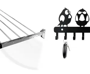 CONCEPT & SOLUTIONS 5 Pipes x 5 Feet -Foldable Wall Mounted Cloth Dryer/Clothes Stand (6 Pipes, 2 feet) and Metal Key Holder for Home | Bird Key Hooks | Key Holder for Home Decor Stylish Combo Pack|CS-558