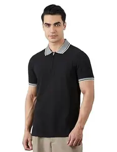 Amazon Brand - Symbol Men's Cotton Rich Solid Zipper Polo Collar Tshirts | Half Sleeves | Plain-Regular Fit (Available in Plus Sizes)