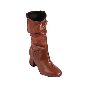 LEMON & PEPPER LEMON & PEPPER by Shoppers Stop Synthetic Zipper Womens Casual Boots (40,Brown)