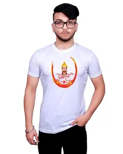 NITYANAND CREATIONS Round Neck Printed Half Sleeve Regular fit Casual T-Shirt for Men and Women-PGF-664-L White