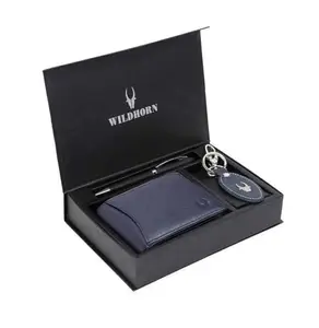 WildHorn Blue Leather Men's Wallet, Keychain and Pen Combo Set (GIFTBOXMIX)