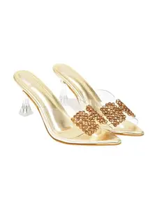 Shoetopia Stylish Embellished Golden Heels For Women & Girls