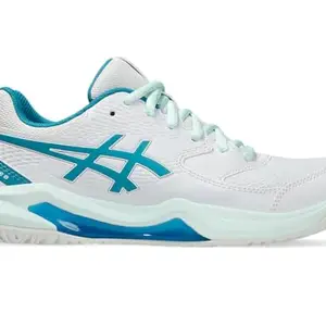 ASICS Women Gel-Dedicate 8 White/Teal Blue Tennis Shoes - 9 UK (1042A237.103)