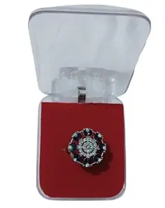 American Diamond Alloy Steel Silver Pleated Adjustable Finger Ring for Women and Girl's (Navy Blue)