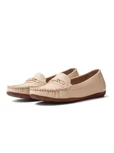 JM LOOKS Loafers for Women Business Casual Shoes Comfortable & Lightweight Penny Loafers Slip On Work Flats - Cream