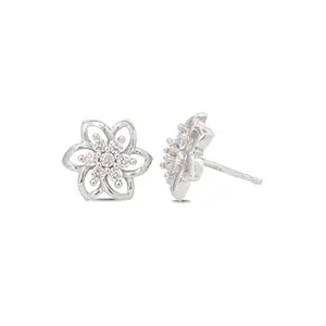 Ornate Jewels 925 Sterling Silver AAA Grade American Diamond Flower Design Floral Stud Earrings for Women and Girls