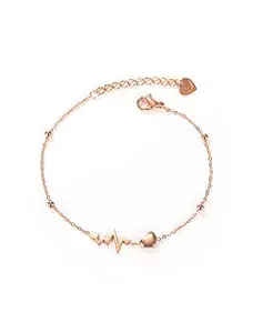 Asma Jewel House Stainless Steel 18k Rose Gold Plated EKG Heartbeat Love Cardiogram Adjustable Bracelet for Women Girls