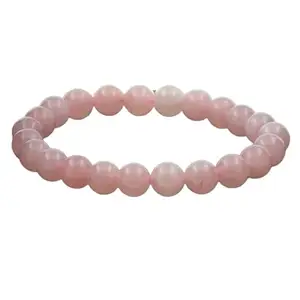 RRJEWELZ Natural Pink Quartz 8mm Round Shape smooth Cut Beads 6.5 Inch Stretchable Bracelet for Men & Women.|STBR_RR_07776_6.5