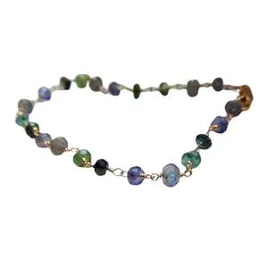 RRJEWELZ Labradorite, Iolite & Green Tourmaline bracelet for men & women - 4mm Rondelle Faceted beads - 7 Inch with Gold plated clasp – Healing, Fashion, Gift, Spiritual, Yoga|LCBR_RR_08045