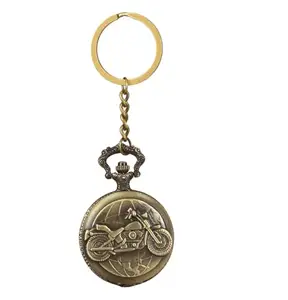 Quick Novelty Vintage Motorcycle Pocket Watch Keychain, Bronze Antique Style Clock Pendant with Chain, Decorative Accessory for Men