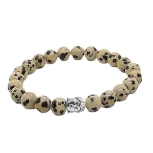 Shircreations Handmade Howlite Healing Crystal Bracelet with Buddha Head Charm – 8mm Beads – Stretchable Bracelet for Men & Women