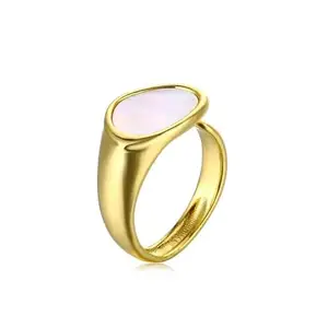 StacknSupply Black and Gold, Onyx Signet Ring, Open End, Adjustable Finger Charm for Unisex Adult, Trending, Formal/Casual/Occasional Wear, Anti Tarnish, Hypoallergenic. (White)