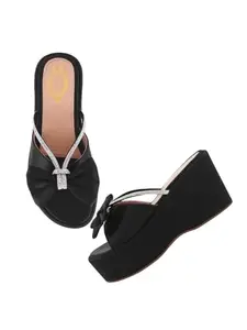 Shoetopia Women's Wedge Sandal-2 Kids UK (Girls-Shine-Black)-EU40