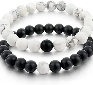 unisex black and white stones couples bracelet | friendship bracelet | soulmate bracelet | men chimes accessories jewellery