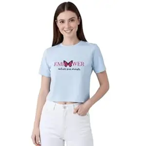NAVRAAH Women Cotton Crop Top | Printed Empower | Regular Fit | Round Neck | Half Sleeve | Soft Breathable Cotton Casual & Everyday Wear Top