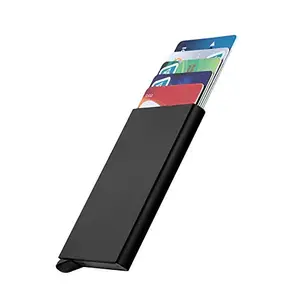 MENZY Slim RFID Blocking Credit Card Holders Wallet Case, Stainless Steel Aluminum Metal Holder for Men & Women – Black