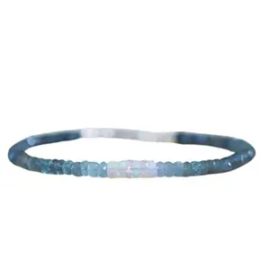 LKBEADS Moss Aquamarine & Opal bracelet with Silver clasp - 3-3.5mm Rondelle beads- Faceted Cut -7 Inch Bracelet– Healing, Fashion, Gift, Spiritual, Yoga|LK_STACK_08226