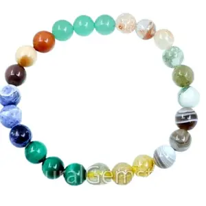 RRJEWELZ Natural 7 Chakra Stone 8mm Round Shape Smooth Cut Beads 7 Inch Stretchable Bracelet For Men & Women. Unisex Bracelet For Healing, Meditation, Prosperity, Gift & Luck|STBR_RR_09710_7.0