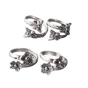 PV JEWELS Women & Girls Metal Fancy Glossy finish Toe Ring Adjustable Bichiya/Leg Finger Ring_Combo_2 (A_C_P_110749_Silver)
