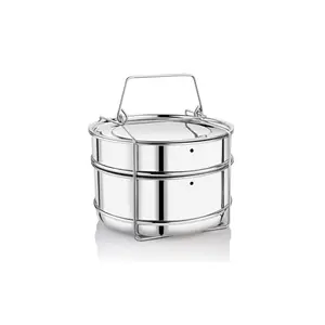Embassy Stainless Steel Cooker Separator | Suitable for 5 litres Prestige Nakshatra Alpha Inner Lid Pressure Cookers | 2 Containers with Lifter | Dimension - 15x15x10.5 cm