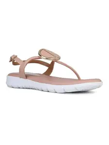 Inc.5 Womens Peach Solid Round Toe T-strap Fashion Sandals