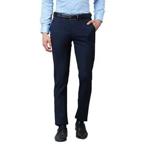 Raymond Men's Slim Fit Poly Viscose Blend Flat Front Solid Pattern Dark Blue Formal Trouser (Size: 34)-RMTS05269-B6