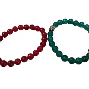 Blustone Natural Red Ruby Stone Bracelet And Panna Ratna Bracelet Original Certified प्राकृतिक रूबी स्टोन ब्रेसलेट और असली पन्ना स्टोन ब्रेसलेट Emerald Bracelets Or Manik Beslet For Wearing Everyday