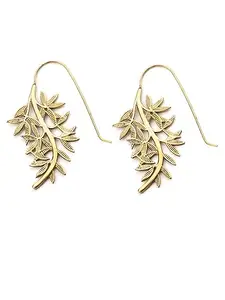 Festive Gold Leaf Drop Earrings - Foliage Finesse Gold and Silver-Plated Brass Western Earrings for Women by Studio One Love