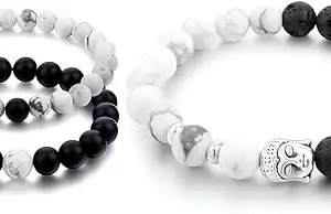 Karishma Kreations Couple Bracelet Combo for Women Men Fashion Natural Multi Layer Tiple Protection Stone Beads Dragon Buddha Mens Bracelets Strechable Adjustable Jewellery Birthday Gift Anniversary Bracelet Combo