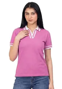 Wear Your Opinion S to 5XL V Neck Stripe Collar Tshirt for Women Polo Top