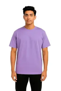 Woura Men's Solid Oversized Loose Fit Heavy Cotton T-Shirt, Purple (in, Alpha, XL, Regular, Purple)