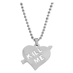 Shiv Jagdamba Engraving Heart Kill Me Arrow Couple Locket Silver Stainless Steel Pendant Necklace Chain For Men And Women
