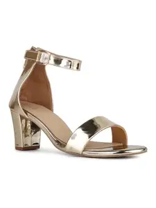 Inc.5 Womens Golden Party Wear Solid Square Toe Block Heels