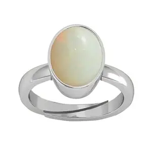 APSLOOSE 3.00 Carat 4.25 Ratti Certified Natural A++ Quality Panchdhatu White Fire Opal Loose Gemstone Silver Plated Adjustable Ring for Men and Women