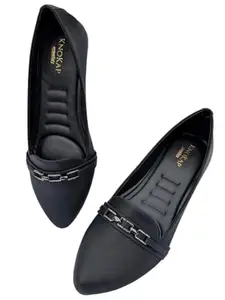 KNOKAP Women's Slip-On Light-Weight & Comfortable Casual Ballerinas | Semi-Formals, Smart-Casual, Travel & Shopping, Office Bellies | Soft & Cushioned Footbed with Anti-Skid Sole | Black