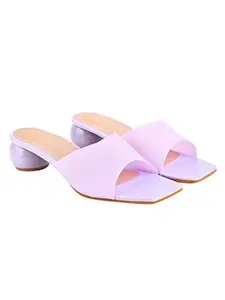 Shoetopia Clear Strap Solid Purple Block Heels for Women & Girls /UK8