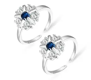 Ragya Jewels Rhodium Plated 925 Sterling Silver Cobalt Crystal Toe Ring For Womens