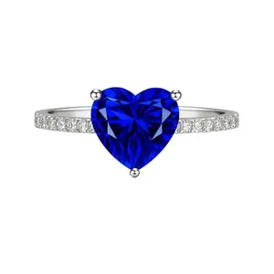 Zarkan925 Hallmark Silver Timeless Heart & Sapphire Ring | Adjustable Open Rings | Fashion Jewelry | Trendy Design |Gifts for Women |With Certificate of Authenticity and 925 Stamp |