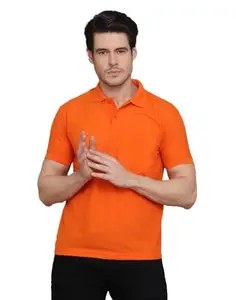 Men's Casual Half Sleeve Solid Cotton Blended Polo Neck T-Shirt (Orange, 2XL)-PID47125