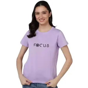 On Trend Round Neck Half Sleeves Regular fit Focus Text Printed T Shirt for Womens (Small, Lavender)