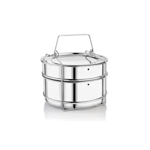 Durochef Stainless Steel Cooker Separator | Suitable for 10 Litres Prestige Popular and Popular Plus Outer Lid Pressure Cookers |2 Containers with Lifter | Dimension 21x21x16 cm