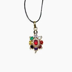 A to Z'S Multi-Coloured Crystal Turtle Pendant Necklace with Black Cord, Gold-Toned Metal