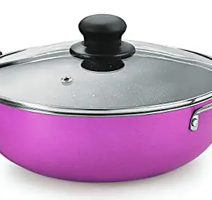 Nirlon Orchid Granite Non Stick Aluminium Dishwasher Safe Deep Kadhai|Wok with Glass Lid 24cm - 3Liter(Compatible with All Gas & stovetops Only) price in India.