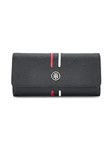 Tommy Hilfiger Moringa Leather Flap Wallet Handbag For Women - Black, 8 Card Slots