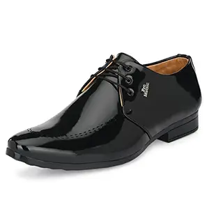 Premium Derby Patent Leatherette Black Lace-Ups Office Party Ethnic Wear Shoe Island Formal Shoes Shoe Island for Men (M5412-AZ), Size 9 UK/India